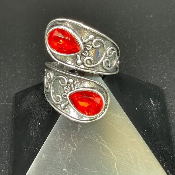 Boho and Bling Faux Gemstone Adjustable Statement Spoon Ring (Red) #1345 - Picture 14 of 16